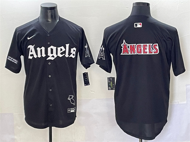 Men's Los Angeles Angels Team Big Logo Black 'Gothic Halo Edition' Vapor Limited Stitched Baseball Jersey